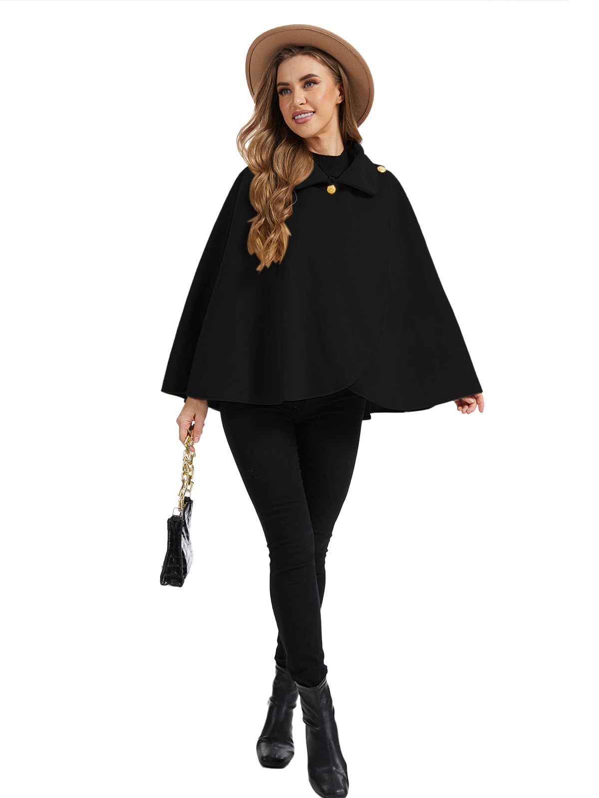 JFAN Poncho Femme Hiver Chaud Poncho Cape Femme Chic et Elegant avec Boutons Chale pour l' Automne Hiver