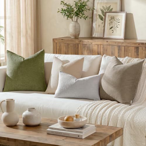 Image of a moment Pack of 2 Decorative Chenille Throw Pillow Covers with Twill Cushion Covers for Sofa Living Room Couch Bed 26x26 Inch,Moss Green