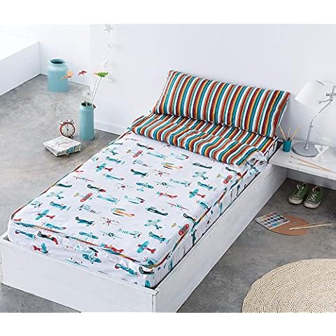 COTTON ARTean Saco nordico con Relleno AVIONCITOS para Cama 90 x 190/200 + 1 Funda de Almohada Cover