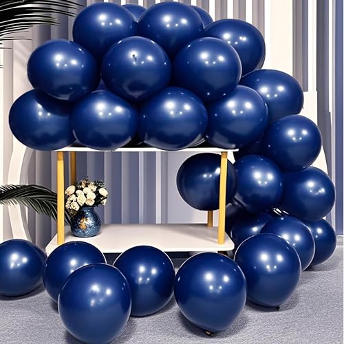 Image of Firomi Dark Navy Blue Balloons 12-inch 100 Pack (with 3 Ribbons) | Big Round Helium Thicken Latex Balloon for Wedding Birthday Graduation Party Backdrop Decorations