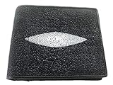 Genuine Real Stingray Skin Leather 2 Eye Man Bifold Shiny Black Wallet