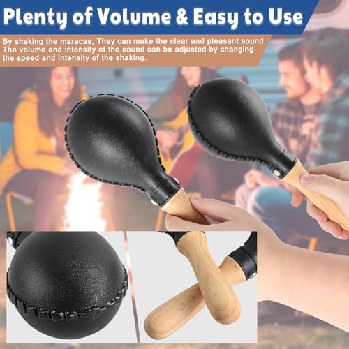EASTROCK Maracas Hand Percussion Rattles Sand Hammer Percussion Instrument Black Professional Maracas with ABS Shells and Wooden Handles for Live Performances and Recording Party Concert KTV Black