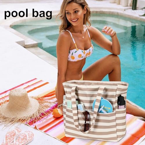 Image of LEDAOU Large Beach Bag Women Waterproof Sandproof Zipper Beach Tote Pool Bag for Swim Gym Grocery Travel with Wet Pocket