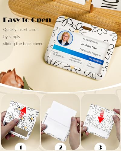 Uniclife Modischer Schiebe Ausweishalter Horizontaler Weiß Blume Kartenhalter Plastik Ausziehbar Schlüsselanhänger Abnehmbare Lanyard Strap geprägte Karte Schutz krankenschwester Frauen Lehrer