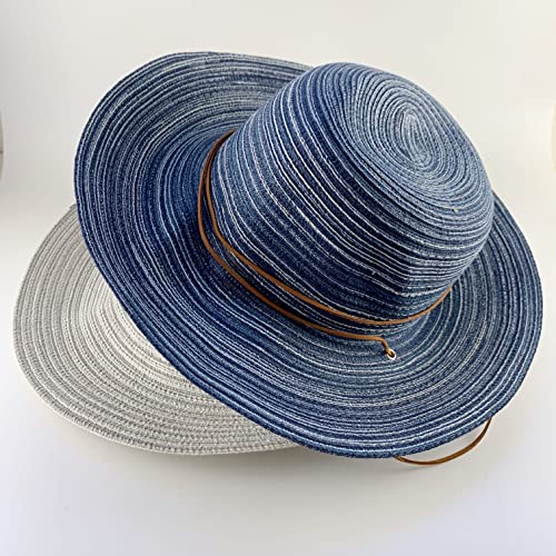 Chapéu de sol de palha dobrável feminino - alça de queixo com cordão e aba larga para proteção UV no
