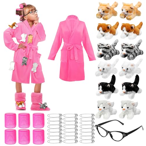 Cuffbow 44 Pcs Halloween Cat Robe Set Crazy Cats Lady Costume Red Funny Bathrobe Set for Women Lady Cosplay Cat Lovers(4-6t)