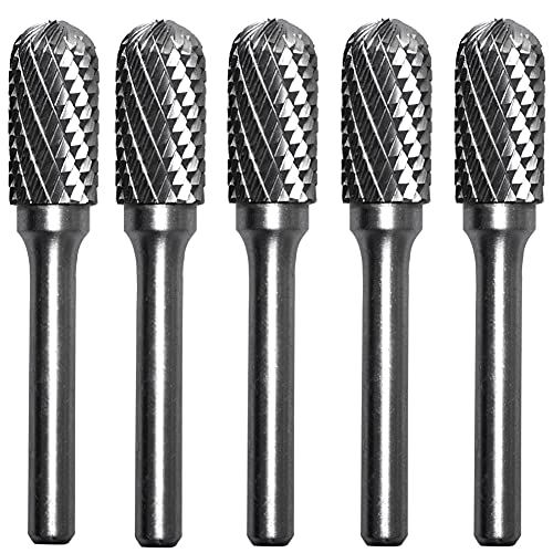 KOTVTM SC-5 Tungsten Carbide Burr Set Cylinder Shape with Radius End Rotary Burr File (1/2” Cutter Dia X 1”Cutter Length) with 1/4'' (6.35mm) Shank for Die Grinder Bits Drill, Pack of 5…