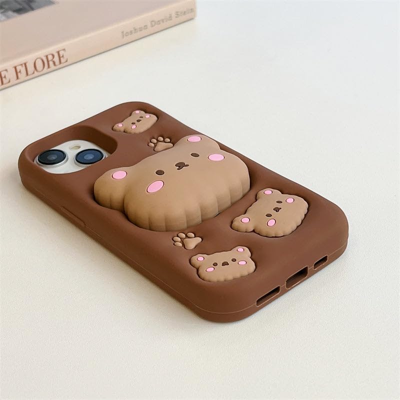 Image of COVERLY for iPhone 17 Teddy Bear 3D Cartoon Case,Full Protective Cotton Bear Love Graphic Animal Back Case with Holder Cute Soft Silicone Stylish Fashion Fun Aesthetic Cover for Apple iPhone 17