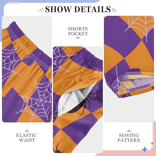 Spider Web Plaid Boys Long Pants Soft Trousers Elastic Waist Kids Lounge Bottoms with Pockets S-XL4