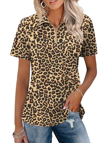 Image of LOMON Womens Golf Polo Shirts Summer Short Sleeve 1 /4 Zip Tops Moisture Wicking Casual Tennis Activewear with Pockets