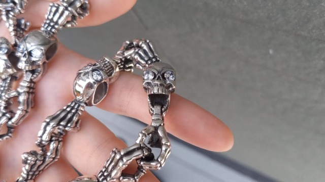 Solid 925 Sterling Silver Diamond Skull Wallet Chain Biker Men's