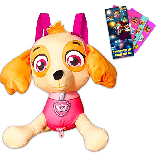Viacom Paw Patrol Skye Plush Backpack for Kids, Girls - Paw Patrol Skye Plushie Backpack Bundle Plus Over 100 Paw Patrol Stickers and More (Paw Patrol Gifts)