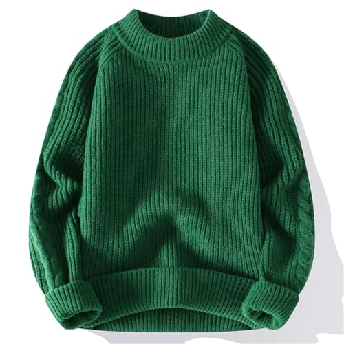 Men Fall Winter Sweater Solid Color Knitted O Neck Loose Casual Knit Sweater Warm Pullovers3