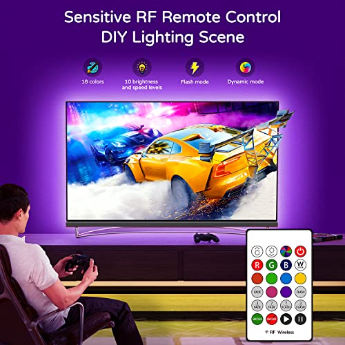 Image of Hamlite LED Strip Lights for TV 65 Inch TV Backlight 65 Inch Bias Lighting TV Light Strip Mood Ambient Lighting, 15ft Customized Length to Cover 4 /4 Sides of 60-65 inch TVs, RF Remote, 18 Colors, 6 Modes