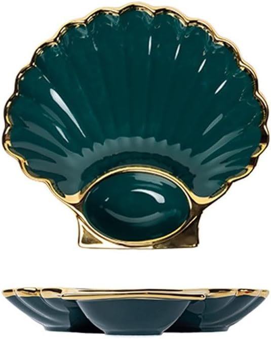 Dumpling Plate Ceramic Dumpling Plate With Vinegar Plate Plate Dip Serving Plate，Green 21x19.5x3.6cm