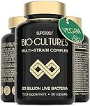 Probiotics Bio Cultures Complex - Gut Health Probiotic Supplements for Men & Women - 20 Billion CFU - 30 Acid-Resistant Capsules - Multi-Strain Vegan Prebiotics & Probiotics Tablets with Acidophilus