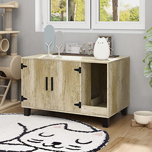 Taohfe Litter Box Enclosure Cat Litter Box Furniture Hidden With Cat Scratch Pad Decorative Farmhouse Wooden Hidden Litter Box Cat House Litterbox Furniture Cat Box Furniture Litter Box Cabinet,Oak #TOP7