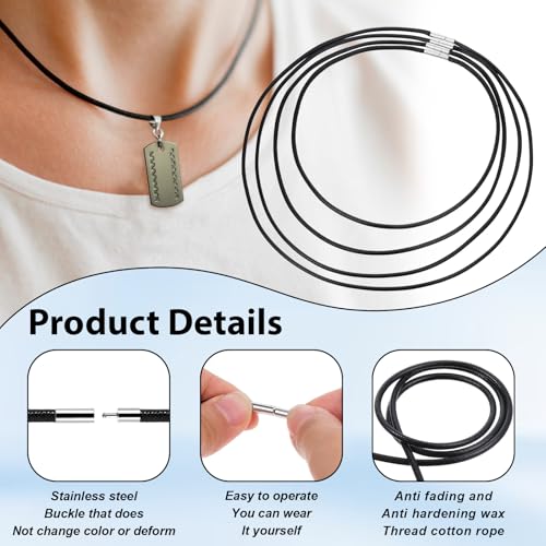 4 Stk Lederband Halskette 3mm,Schwarz Kunstleder Halskette,Kunstleder Lederband mit Verschluss,Geflochten Kunstlede Halskett,Armband Lederkette Herren,4 Größe Kautschuk Kette für DIY Anhänger Schmuck