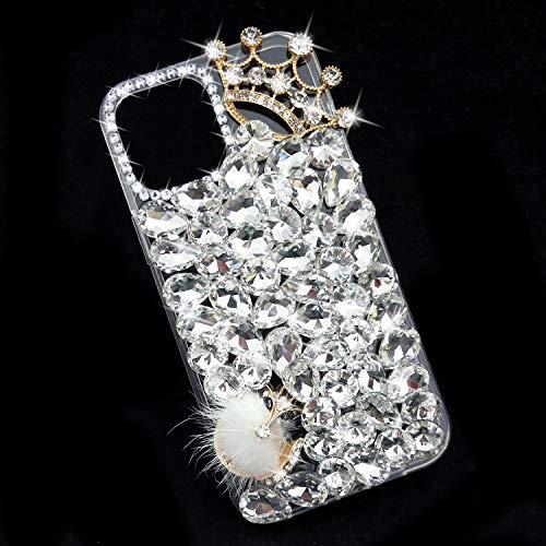 Guppy For Iphone 12 Pro Max Women Diamond Case Luxury 3D Handmade Bling Rhinestone Glitter Shiny Crystal Jewelled Gems Fox Crown Soft Protective Anti-Fall Case For Iphone 12 Pro Max 6.7" #TOP2