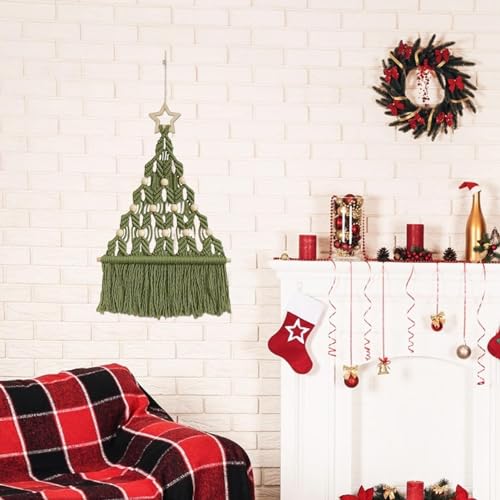 Kit faça você mesmo para macramê de árvore de Natal - Kit feito à mão para tapeçarias de parede e ár
