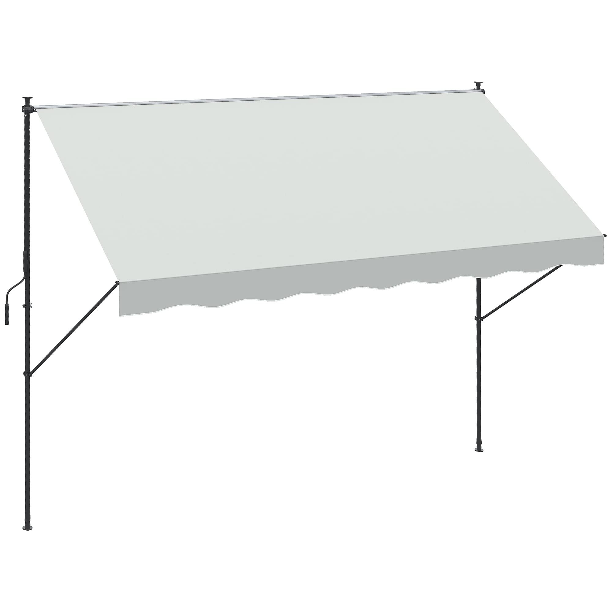 Outsunny Toldo Manual Retráctil 3x1,75 m Toldo Exterior Terraza Enrollable Altura Ajustable con Manivela 210-310 cm Sin Taladro para Balcón Jardín Crema
