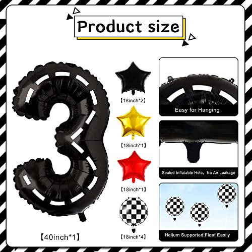 40Inch Race Car Balloons Race Car Theme Birthday Party Supplies Racing Number 3 Balloon Checkered Star Balloons 3Rd Car Party Decorations For Boys Racing Truck Wheels Party Supplies Favor #TOP1