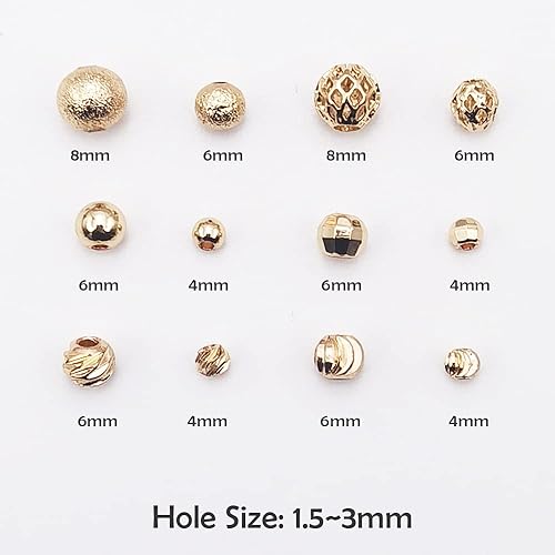 Miniatura 4 de INSPIRELLE 120 cuentas espaciadoras chapadas en oro de larga duración redondas y ovaladas para hacer joyas, pulseras, collares