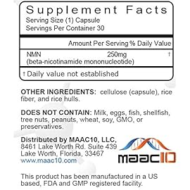 MAAC10 NMN 250mg Capsules (3-Pack) Stabilized Form Real Nicotinamide Mononucleotide Supplement.