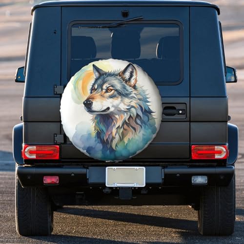Image of Grey Wolf Spare Tire Cover Wheel Protector Weatherproof Wheel Cover Universal Decorative Accessories for Camper RV SUV Travel Trailer 16 inch