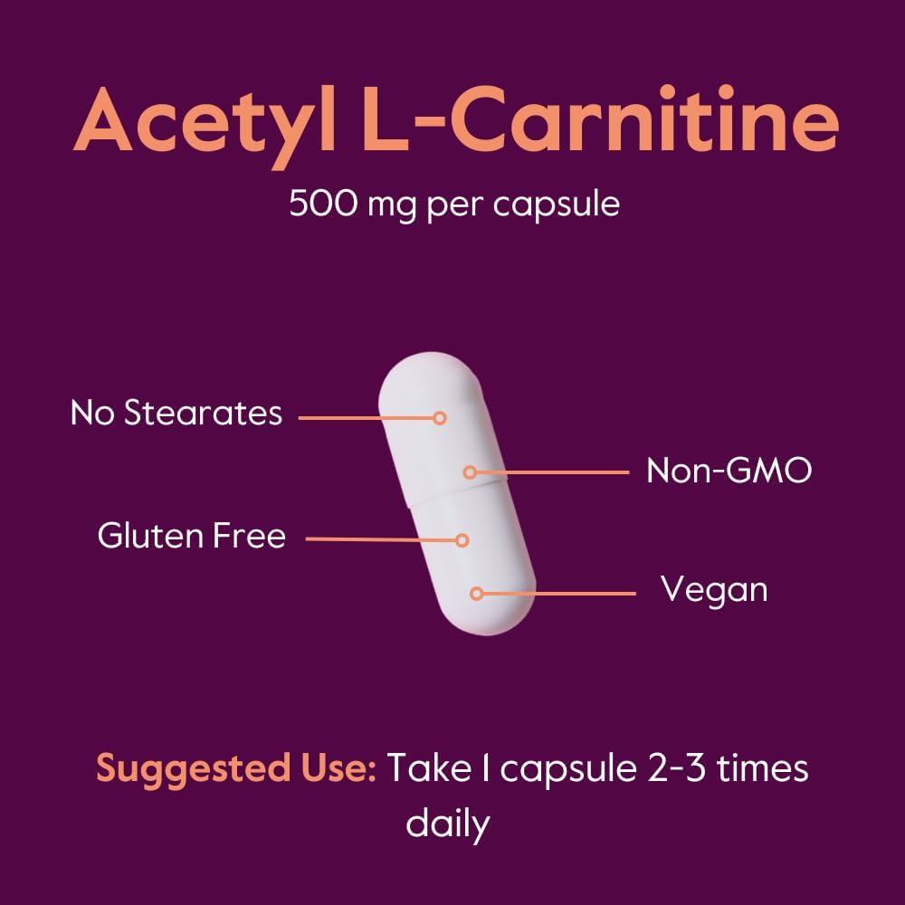 BESTVITE Acetyl L-Carnitine 500mg (240 Vegetarian Capsules) - No Stearates - Vegan - Non GMO - Gluten Free