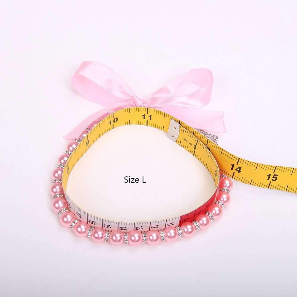 Dog Cat Pearls Necklace Collar with Bling Accessories and Ribbon Bow Pet Puppy Jewelry for Female Dogs Cats Small Medium (L, Purple) image 5