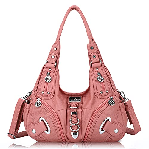Angelkiss women multiple pockets purses and handbags washed leath…