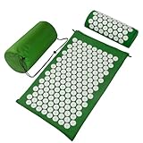 Acupressure Mat Set, Acupuncture Point Massage Pillow, Relieving Neck and Back Pain, Muscle Relaxation and Stress Reduction, Sciatica Relief, Suitable for Men and Women, Carry a Handbag, Green White