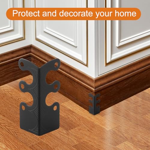 Image of 6Pcs Skiffers Baseboard Corner Protectors, Rustic Vintage Metal Corner Guard, Decorative Baseboard Shield, Brass Skirting Board Protection, Antique Bronze Furniture Edge Protector (Black)