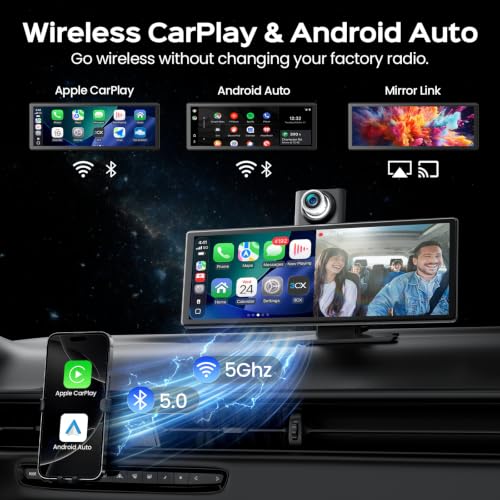 Image of TECXERLLON 10.3 inch Portable CarPlay Screen for Car with Rotatable 4K Dash Cam