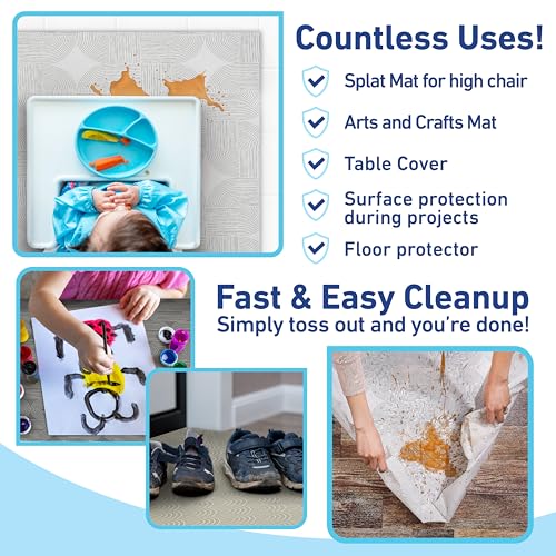 Image of Graco Baby Disposable Splat Mats, 30 Sheets with Assorted Designs, 47 inch x 40 inch, Eco-Friendly Floor Protector for Mealtime, Home & Restaurant Use