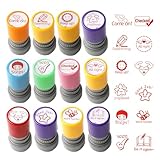 XHYASD 12 Stück Selbstfärbende Lehrerstempel, positive Motivationsstempel, Lob und Belohnungsstempel Set zur Bewertung, Lustige Cartoon Stempel für Schule und Hausaufgaben, Englische Version