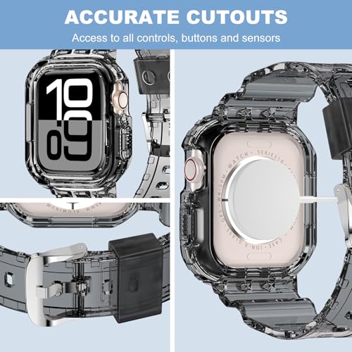 XYF Compatible for Crystal Clear Apple Watch Bands, 42mm Series 11 10 Bumper Case for Men Women Jelly Sport Cover Strap for iWatch Ultra 3 2 Series 11 10 9 8 7 SE 6 5 4 3 (ClearBlack, 42) by XYF - Image 4