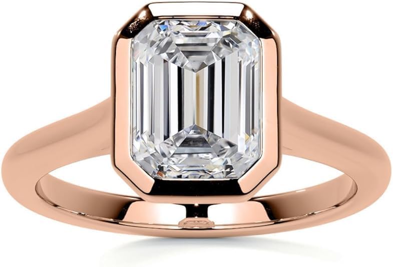 1-4 CT Emerald Moissanite Engagement Ring Bezel Set Solitaire | Diamond Anniversary Ring for Women | 925 Sterling Silver, 10K/14K/18K Solid Rose/White/Yellow Gold
