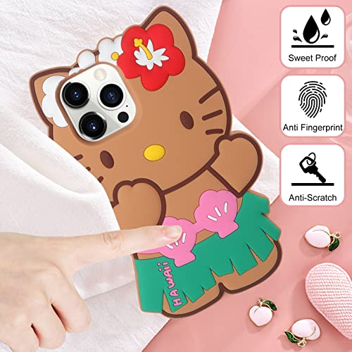 Honeyake Cat Case 3D Cartoon For Iphone 14 Pro Max Phone Case With Bracelet Chain, Kids Girls Women Cool Fun Cute Kawaii Animal Cases Soft Silicone Funny Unique Character Protective Cover Brown/Pink #TOP1