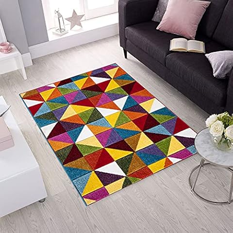 cozily® Multicoloured Large Door Mat for Entrance, Hallway and Kitchen, 60 x 110 cm, Geometric Triangle, Soft Thick Pile Fluffy Thick Plush Geometric Pattern Mat Cover