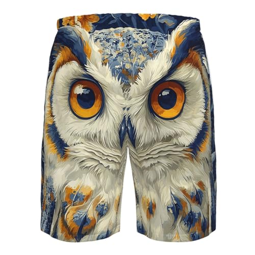 Men Swim Trunks Beach Shorts Swimwear Summer Bathing Suits - Owl Retro4