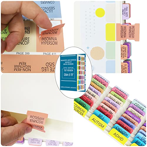 Abas de índice para DSM-5-TR, DSM-5, abas DSM-V-TR laminadas e codificadas por cores, com 18 abas em