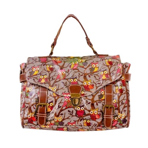 Sac à bandoulière en toile cirée imperméable pour femme Motif hibou, gris, Satchel bag