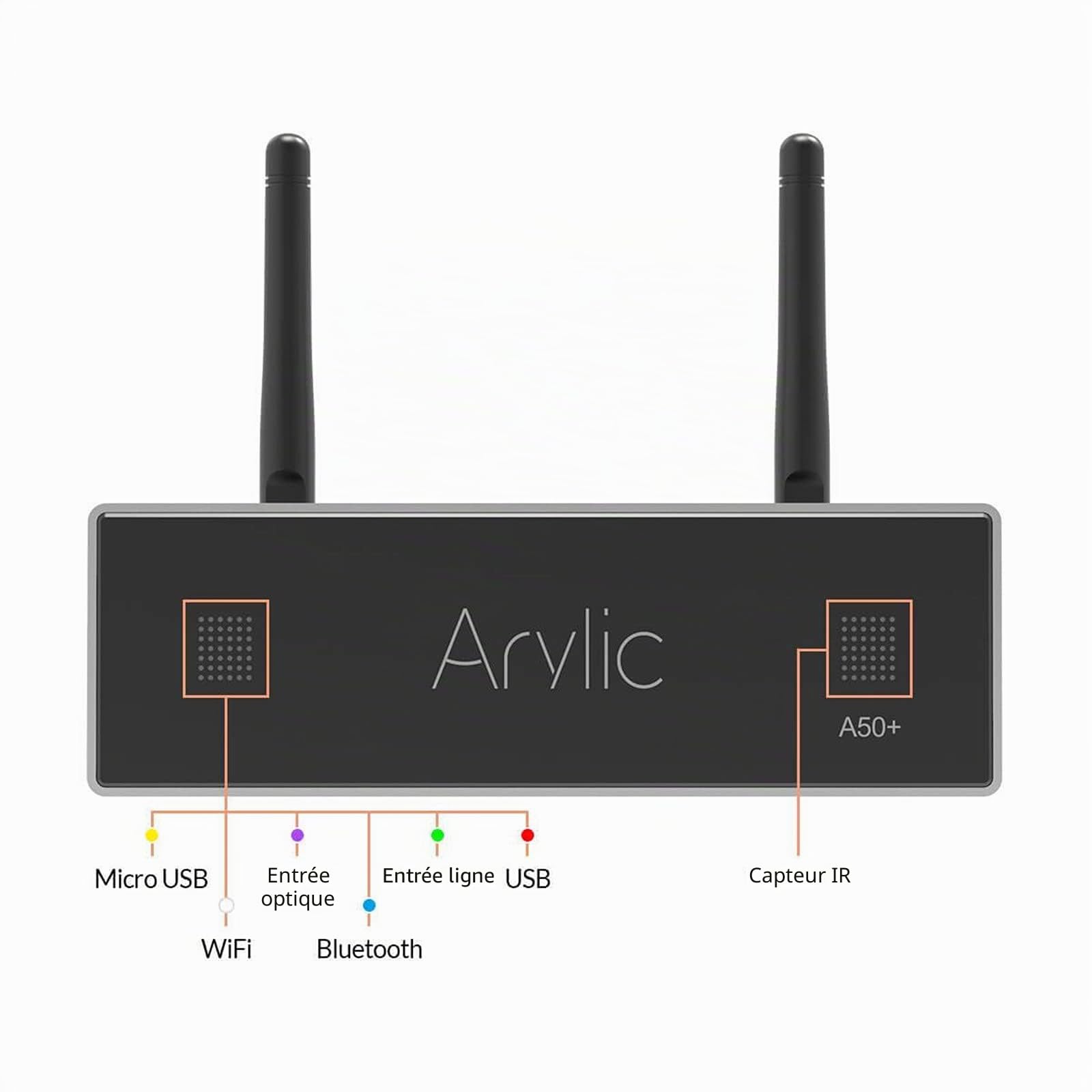 Arylic Up2stream A50+ Amplificateur WiFi et Bluetooth avec sortie AirPlay et caisson de basses, système stéréo TPA3116, audio synchronisé HiFi multipièce/multi-zones