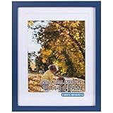 Beyond Your Thoughts Blue 11X14 with Matted for 8X10 or 9x12 Real Wood + Real Glass (Hang/Stand) Picture Photo Frame for Wall and Table Top-Mounting Hardware Included(1 Pack)