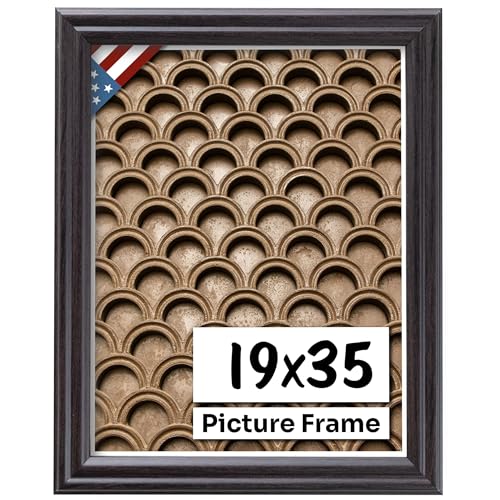 Coffee Brown 19x35 Picture Frame .75" Inch Wide - Dark Brown Wall Decor Handmade Solid Wood Frames with Preinstalled Hangers and UV Blocking Plexiglass 35x19 Frame