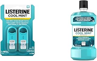 Listerine Cool Mint Pocketmist Bad Breath Portable Oral Spray 2 x 7.7 mL & Antiseptic Mouthwash Kills 99% Germs 1.5 L