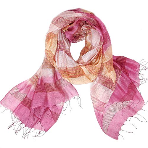 BRISAS Modal Rayon Horizontal Gradation Scarf- Triple Tone Shawl Head Scarf Wrap- Pink, Orange Scarf