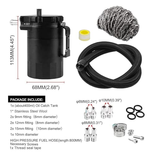 Rulline US-OOCC024-BK Universal 350Ml Oil Catch Can Tank 0046 Aluminum Polish Baffled Reservoir Black thumb #5